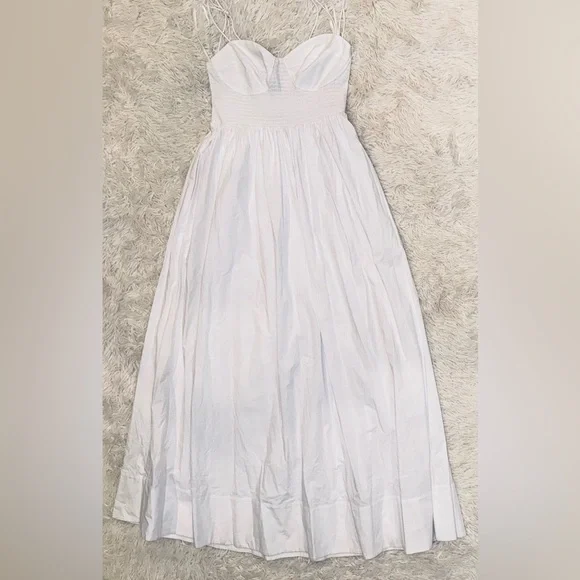 NWOT STAUD Landry Shoulder-Tie Smocked Cotton Maxi White Dress sz M - Picture 6 of 12